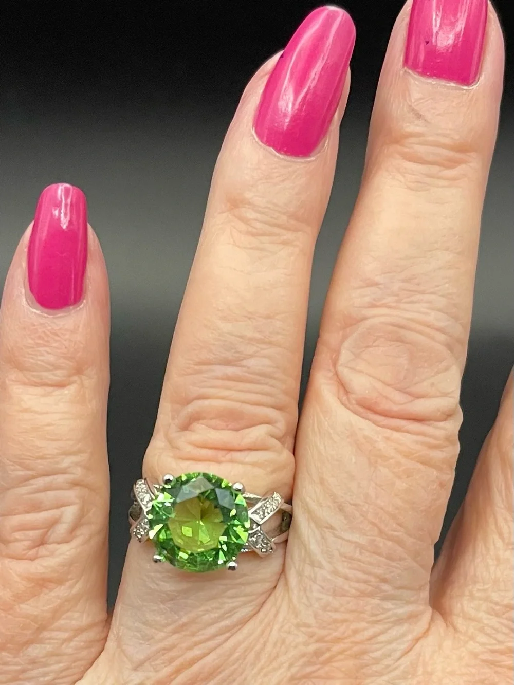 NWOT 925 Sterling silver peridot cz split shank ring sz 8
